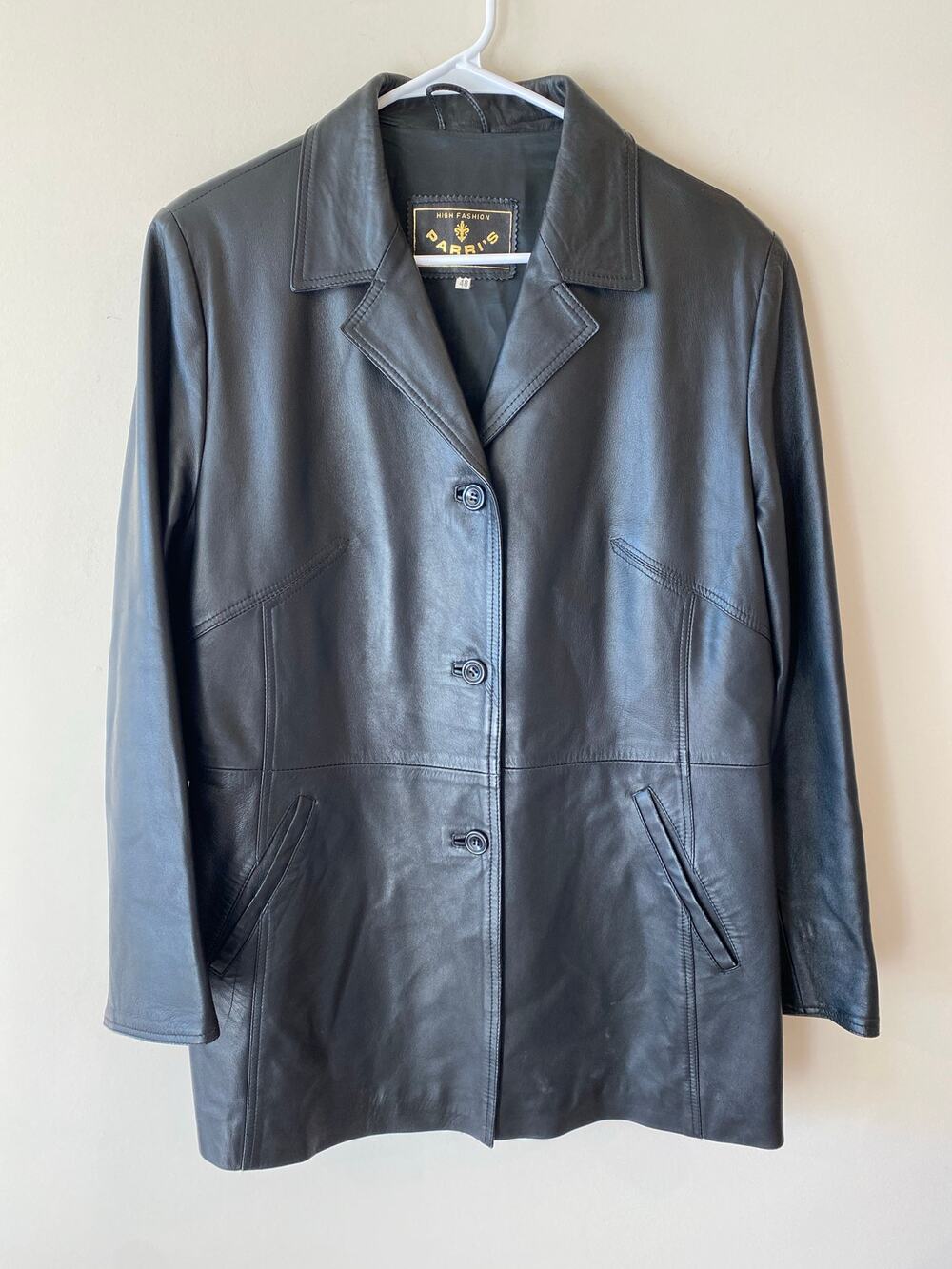 Italian Parri's Black Leather Jacket Women Large Classic Preppy Goth